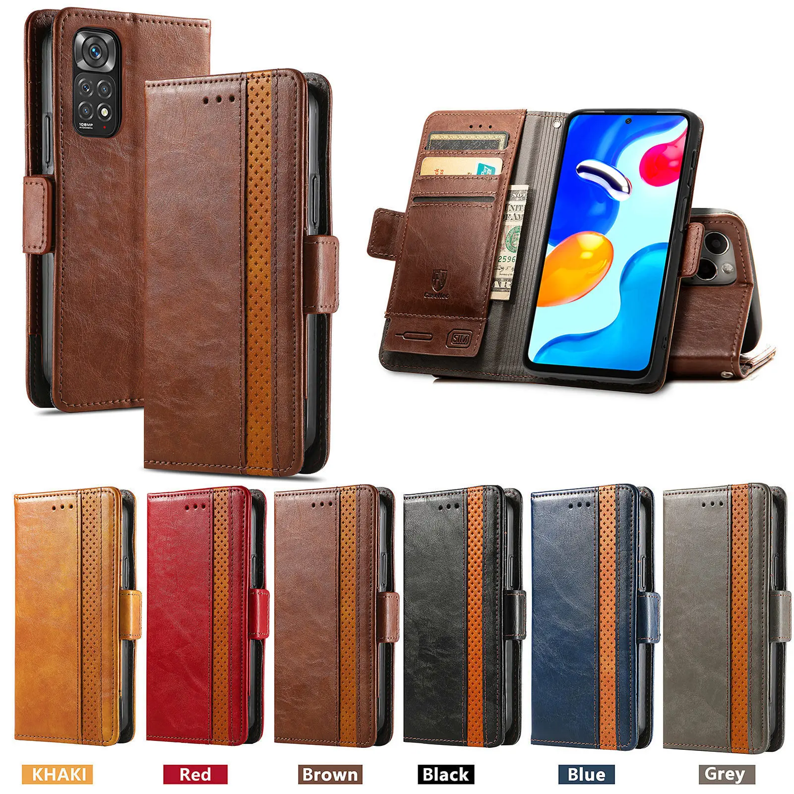 Фото Чехол с защитой от RFID для Xiaomi Mi15 Ultra, Mi14T, Mi14, Mi13T, Mi11T, роскошный кожаный чехол-кошелек с беспроводной зарядкой и 3 слотами для карт №2