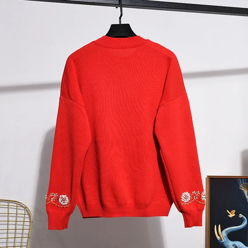 Красные вязаные спортивные костюмы женская одежда осенняя мода свободный