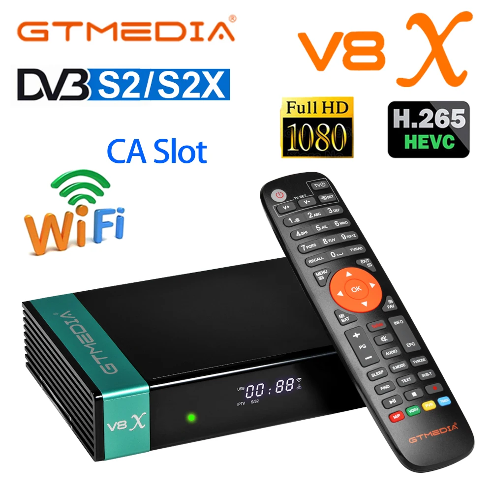 Spain Free Shiping DVB-S2 Satellite Receiver GTMEDIA V8X H.265 DVB S2 V7 S2X Wifi CA Slot Scart Set Top Box GT MEDIA V8 NOVA