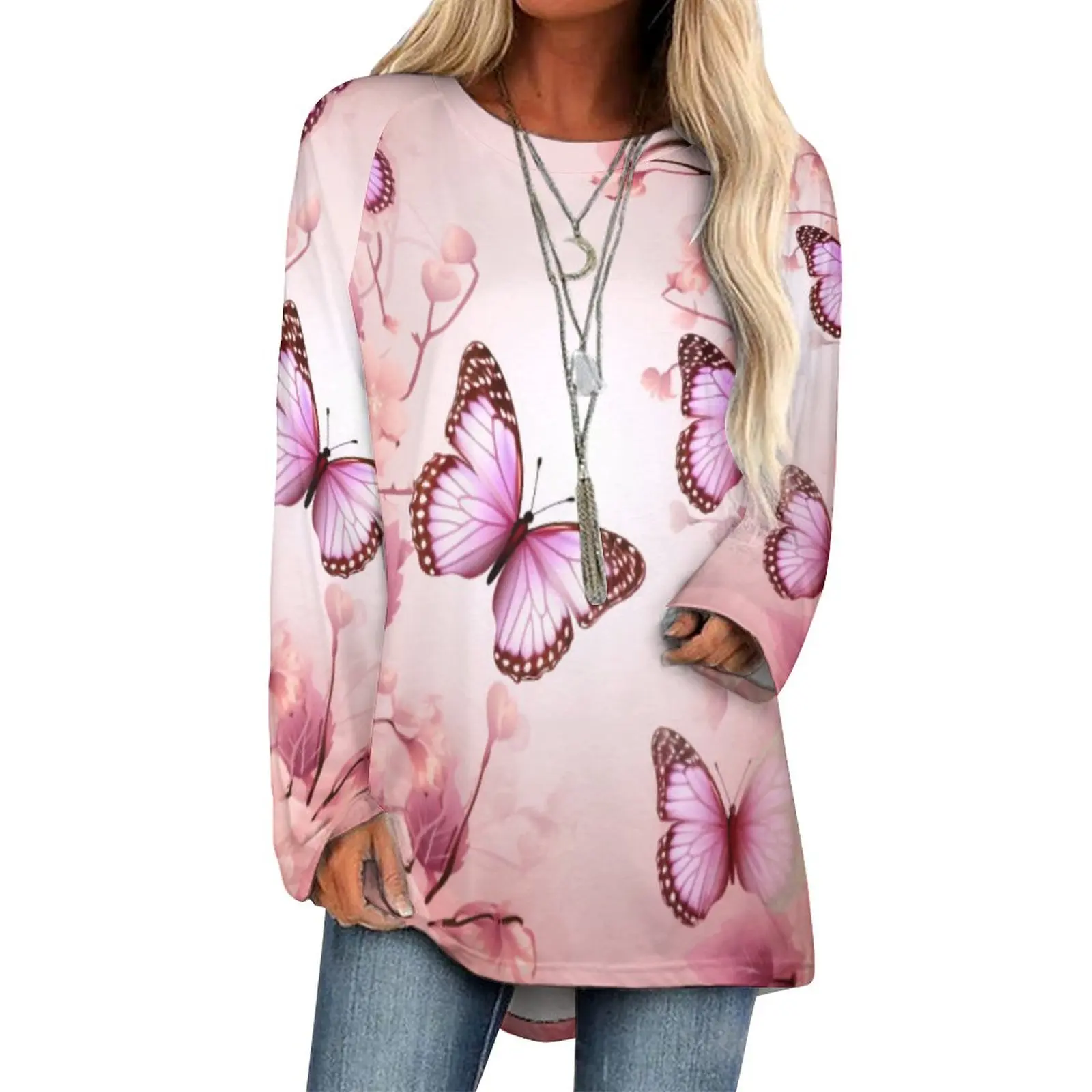 

Женская футболка с длинным рукавом и круглым вырезом, с 3D-принтом