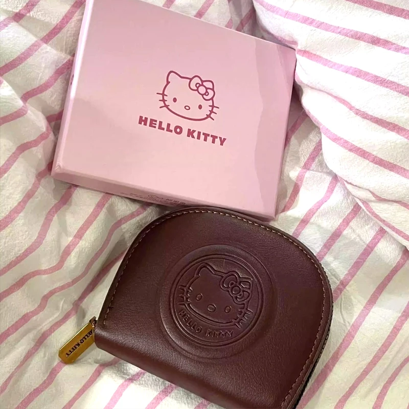 Винтажный кожаный коричневый держатель для карт Hello Kitty модная портативная сумка