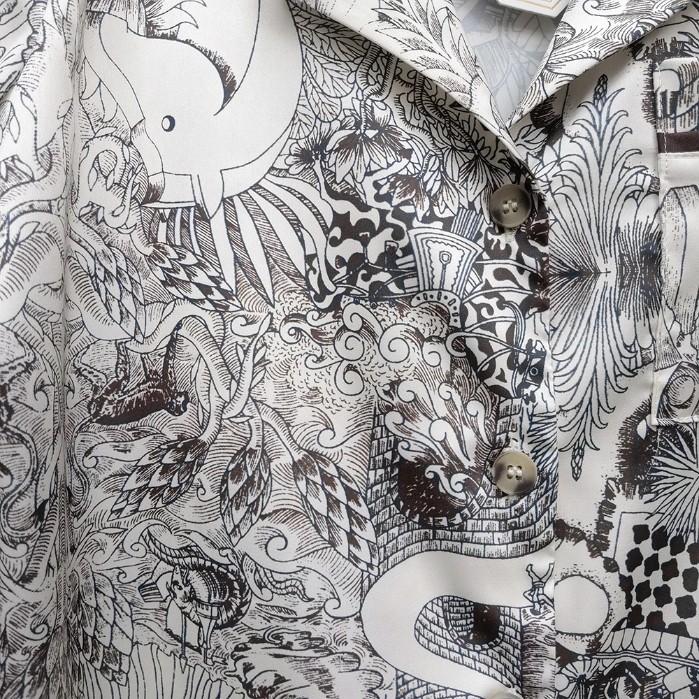 Floral Printed Satin Pajamas Set Women Loungewear 2Pcs Long-Sleeve Elastic Waist Temperament Loose Luxury Nightwear Sleepwear