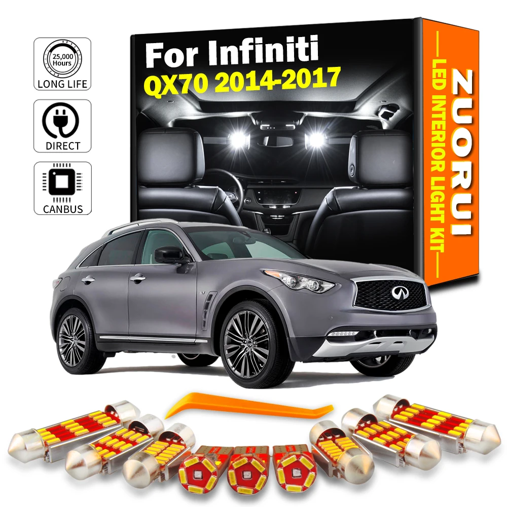 

ZUORUI 16Pcs Canbus Car LED Interior Map Dome Light Kit For Infiniti QX70 2014 2015 2016 2017 Vehicle Bulbs Led Lamp No Error