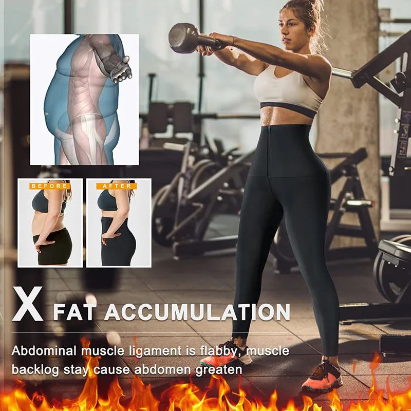 2022 New Sauna Sweat Pants for Women High Waist Compression Slimming Weights Thermo Legging Workout Body Shaper Sauna Suit Zip