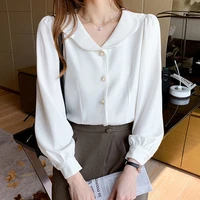 spring new 2021 doll collar white shirt womens design sense niche long sleeved shirt french puff sleeve top womens clothing
