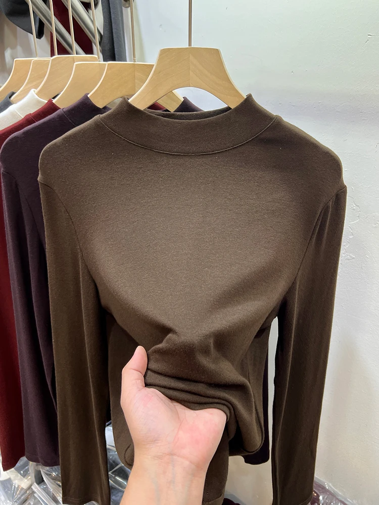 Пуловер с французским воротником и полувысоким однотонная вязаная рубашка из