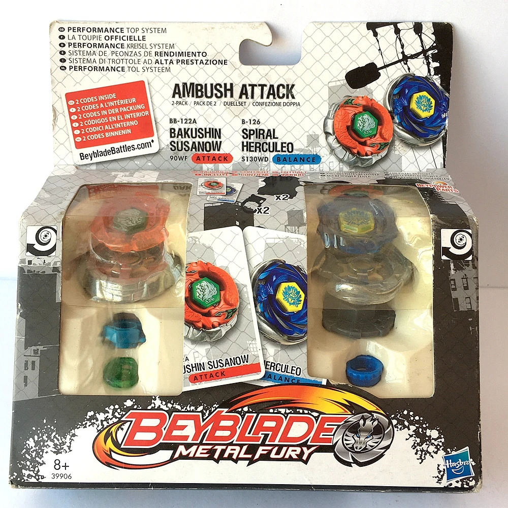 

Beyblade Metal Fury Ambush Attack 2 Pack BB-122A BAKUSHIN SUSANOW 90WF B-126 SPIRAL HERCULEO S130WD