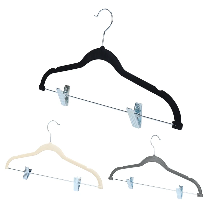 

Velvet Hangers - 20Pcs Closet Organization Hangers with Clips, Non-Slip Texture Ideal for Skirts, Pants, Coats
