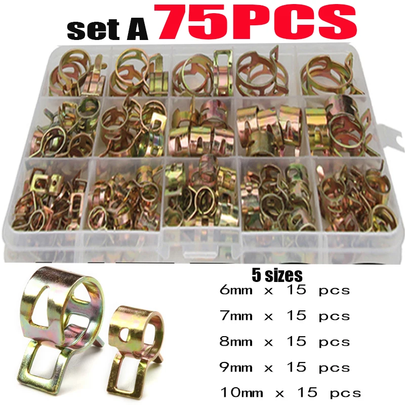 

75/100/155 шт. пружинные хомуты для шлангов 6/8/10/12/14/15/16/18/20/22 мм топливный шланг водопроводные хомуты для воздушных трубок крепежный хомут для труб