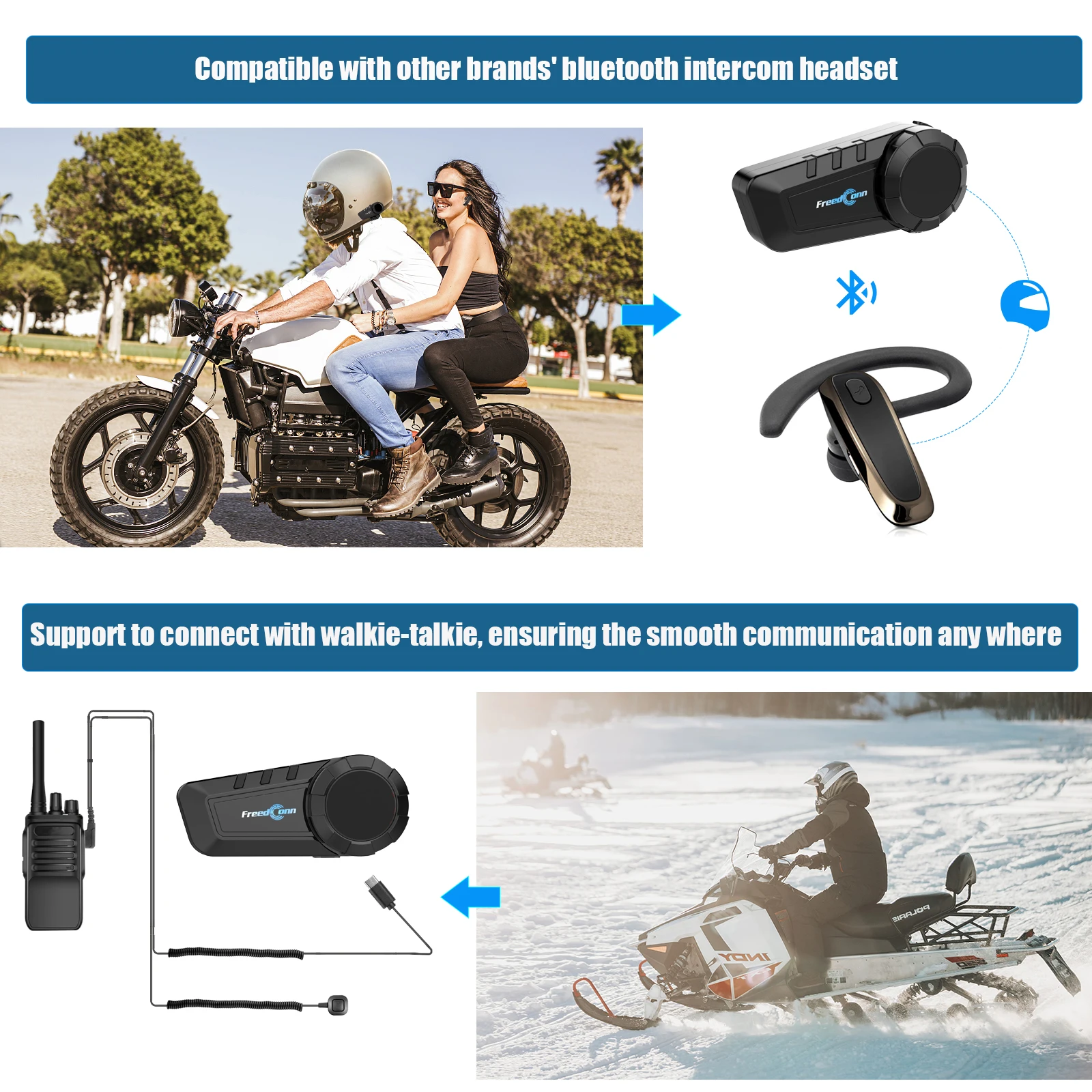 Гарнитура для мотоциклетного шлема FreedConn KY PRO 2 шт. Bluetooth переговорное устройство 6