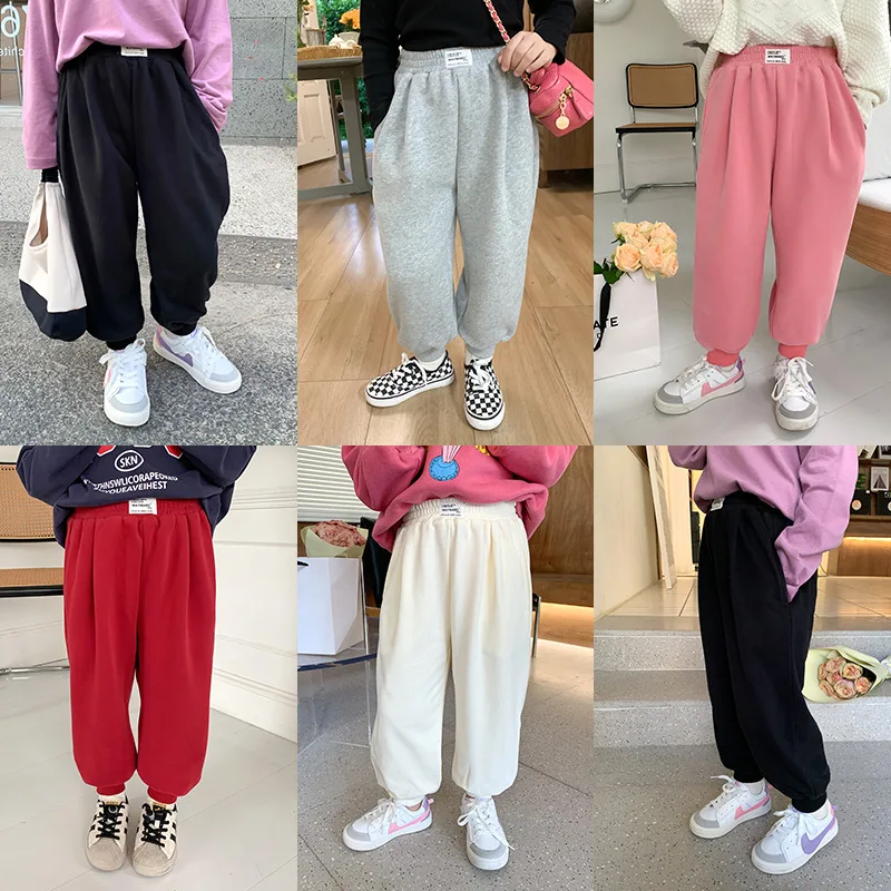 

Модные весенне-осенние детские брюки для мальчиков и девочек Корейская версия свободные брюки для девочек утепленные вязаные хлопковые повседневные брюки