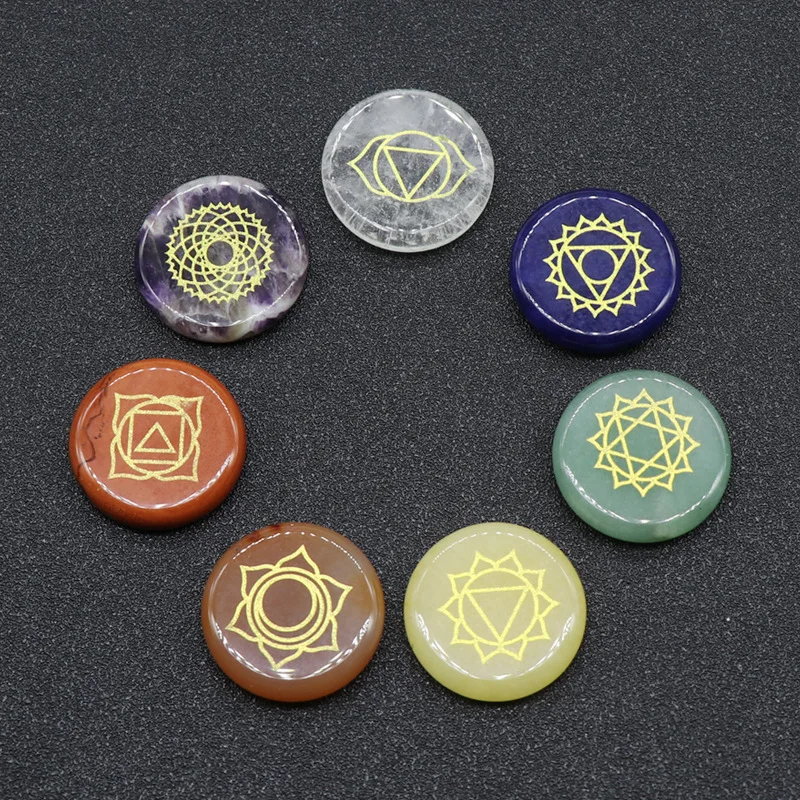 

7 Pcs/1 Pack of Natural Crystal Stone Seven Veins Healing System Colorful Yoga Stone Flannel Bag DIY Jewelry Gift Crafts Making