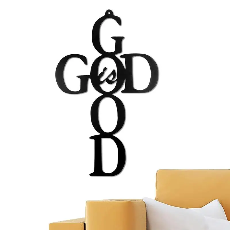 

Хороший металлический настенный знак God Is Good, черный металлический крест God Is Good And Love, Настенный декор, силуэт, вырез, слова, спальня, дверь, ба...