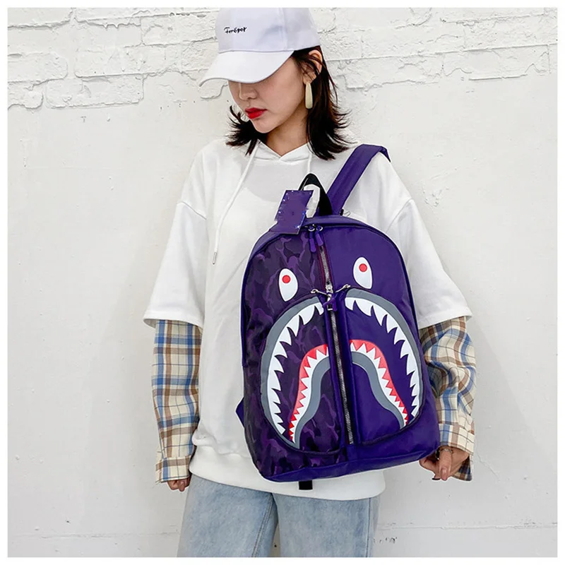 

Shoulder Backpack School Bag Graffiti Cartoon Animal Shark Print Academy Student Teenage Travel Bags Street Backpacks