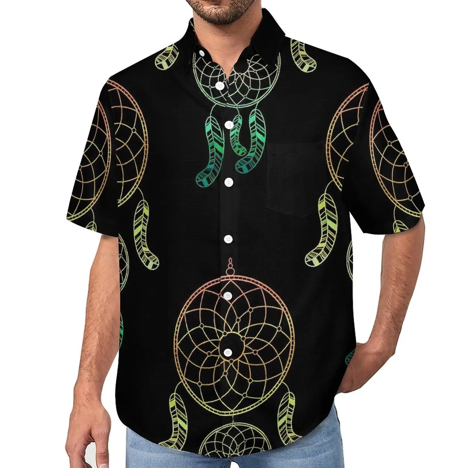 

Boho Dream Catcher Blouses Men Retro Print Casual Shirts Hawaiian Short Sleeve Design Y2K Oversize Vacation Shirt Gift