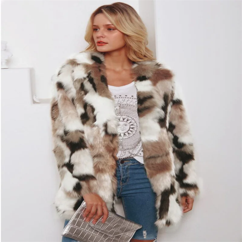 Autumn faux mink leather jacket womens Suit collar Color mixing warm fur leather coat women slim jackets jaqueta de couro