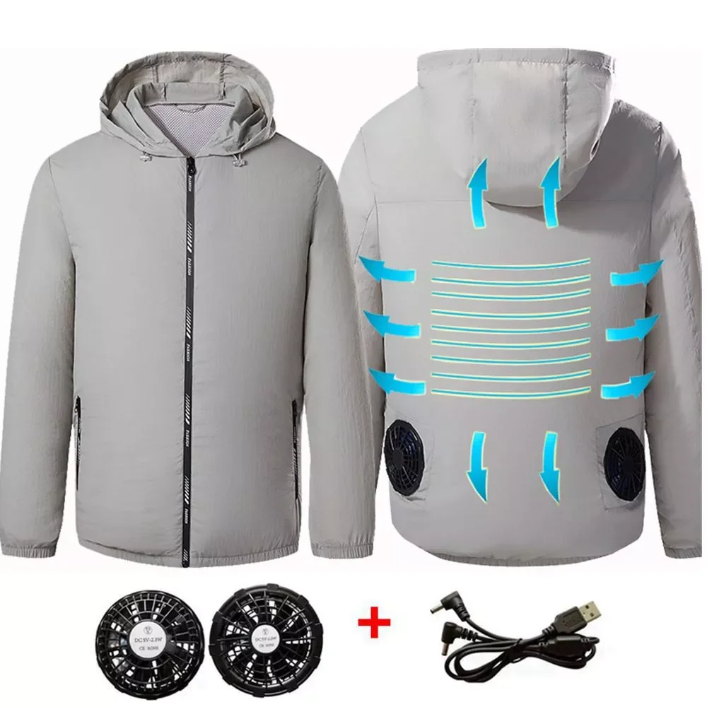 

New2022 Men Outdoor summer Jackets USB fan cooling coat men Air Conditioning Fan Clothes USB Heatstroke summer hood Jacket