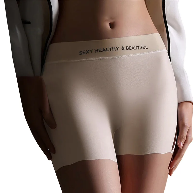 

Женские невидимые ледяные шелковые трусики, бесшовные безопасные короткие брюки, однотонное удобное плотное нижнее белье с высокой талией для похудения