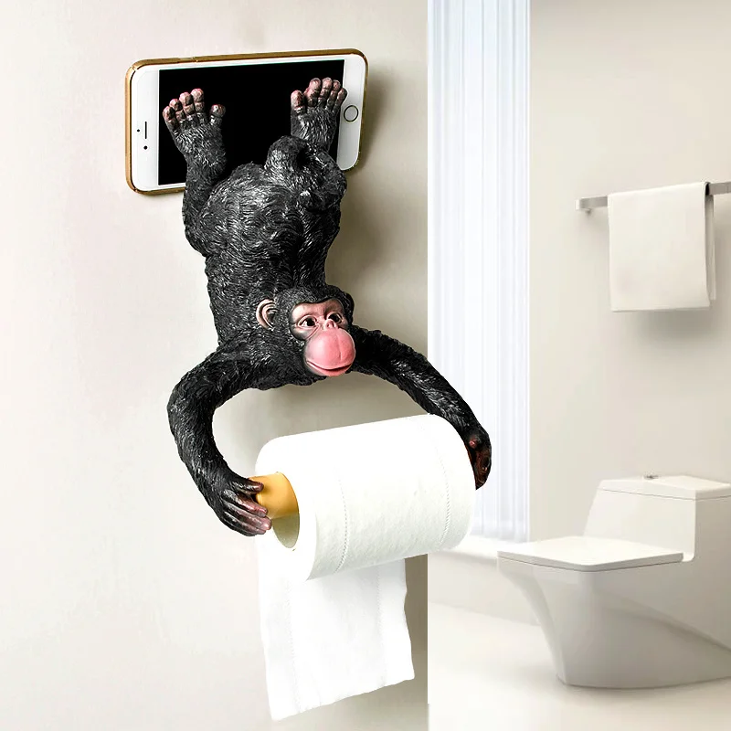 

Lovely Gibbon Statue Wall Decoration Toilet Tissue Holder Bathroom Loo Ledge Funny Black Monkey Wall Hanging Roll Tissue Holder