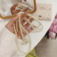 1 pc new fashion retro geometric pearl long necklace ladies adjustable dress temperament all match jewelry versatile gifts