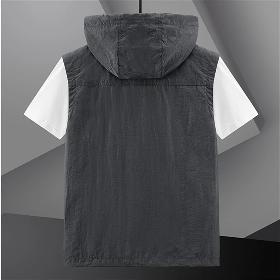 Жилет мужской с капюшоном Свободная рабочая одежда несколькими карманами куртка