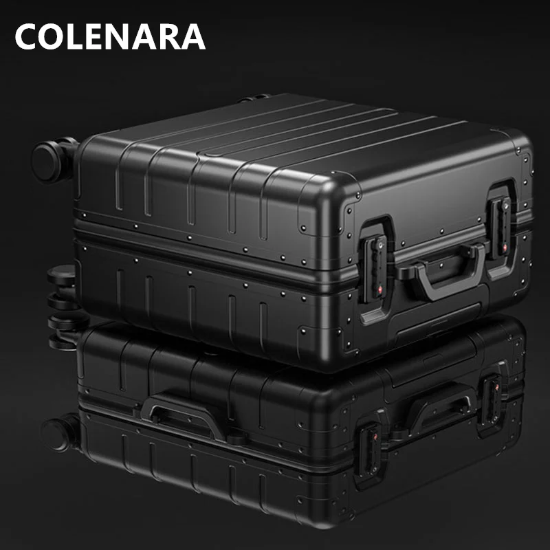 Фото COLENARA мужской 18-дюймовый чемодан для бизнеса, небольшой чемодан на колесиках из алюминиевого магниевого сплава, универсальный чемодан на колесиках №5