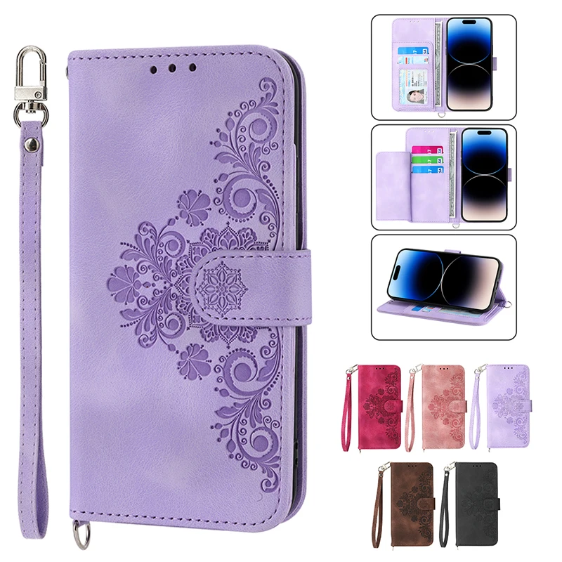 

Lanyard Flip Leather Case for iPhone 14 14Plus 14Promax 13 12 12pro 12mini 11 Xsmax XR 7 8Plus 6s Zipper Wallet Multi Card Cover