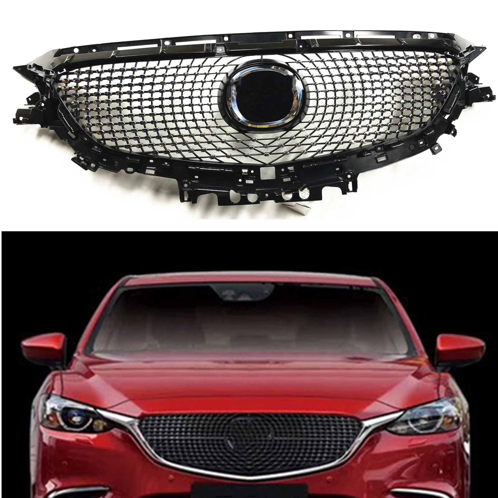 

For Mazda Atenza 6 2017-2018 Front Grille Racing Grills Diamond Look Mazda6 Replacement Car Upper Bumper Hood Mesh Grid Grating