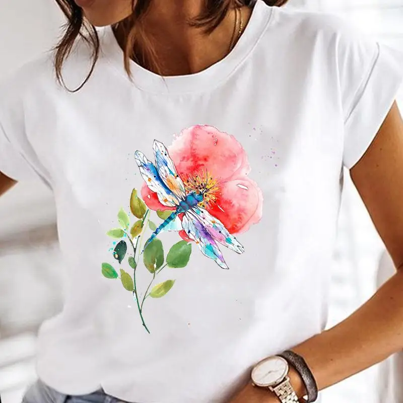 Women Print Clothes Watercolor New Lovely Female Tops Tee Tshirt Fashion Print Cartoon O-neck Ladies Graphic T-Shirt