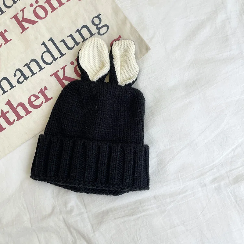 

New Autumn Winter Cute Solid Rabbit Ear Baby Knitted Beanies Hats Kids Girls Boys Warm Sorft Casual Tide Children Pullover Cap