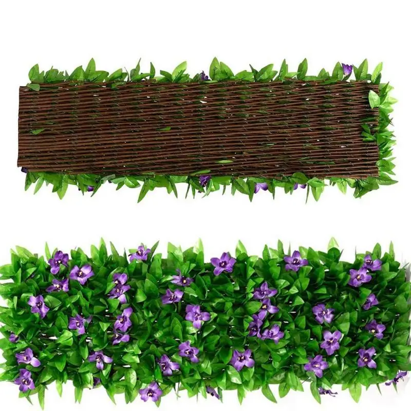 Artificial Garden Fence Faux Ivy Privacy Screen Leaf With Violet Flower Decoration Realistic Fencing Panel Expanding