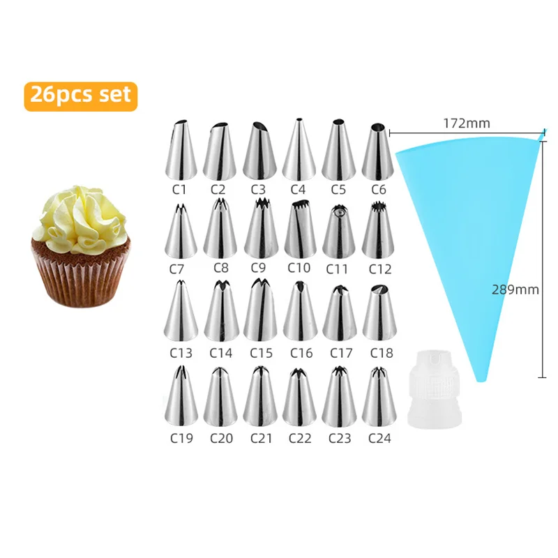 

8/14/26Pcs Silicone Pastry Bag Tips Kitchen Cake Icing Piping Tip Cake Decorating Tools Reusable Pastry Bags Cream Nozzle Set