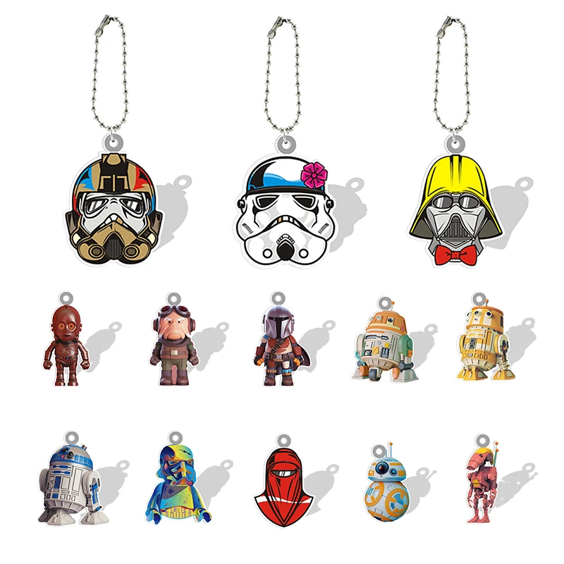 

Disney Bead Ball White Back Pendant Keychains Bag Key Acrylic 2D Star Wars Printing Doll Key Rings for Boys Men Jewelrys XL527
