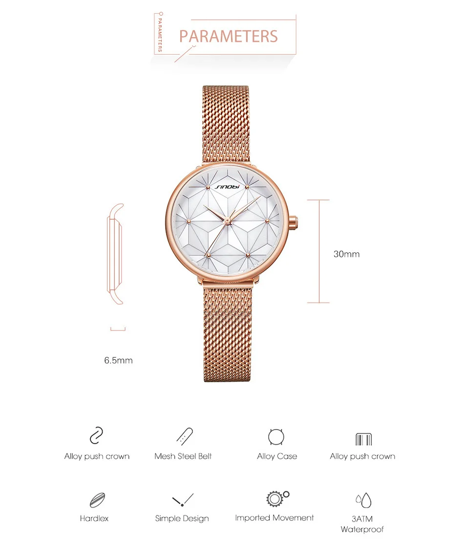 

Women SINOBI Geometry Fashion Watches Elegant Luxury Irregular Rosegold Stainless Steel Belt Ladies Watch Quartz Wristwatch