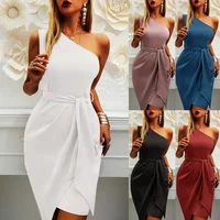 2022 the new summer sleeveless sleeveless oblique shoulder irregularly strap party dress dress is elegant fashionable and sexy
