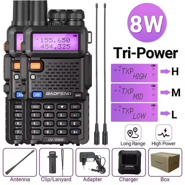 1/2 Stuks Baofeng Uv 5r 5W 8W Walkie Talkie Ham Cb Radio Lange Afstand Dual Band Vhf Uhf Fm Transceiver Tweeweg Uv5r K5 Pl