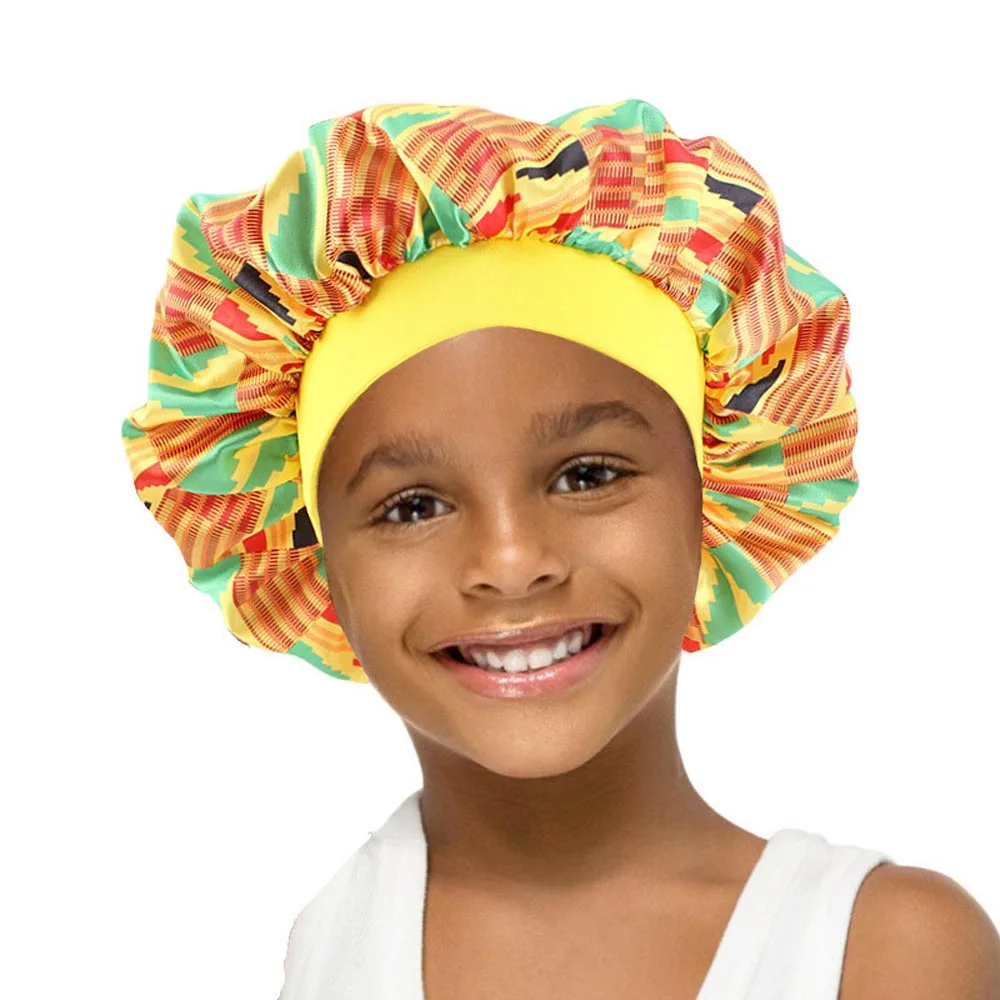 

Baby Silky Satin Bonnet Sleep Cap Children Night Turban Children Print Shower Cap Headwear Cute Headwrap Hat Fashion Hair Wear