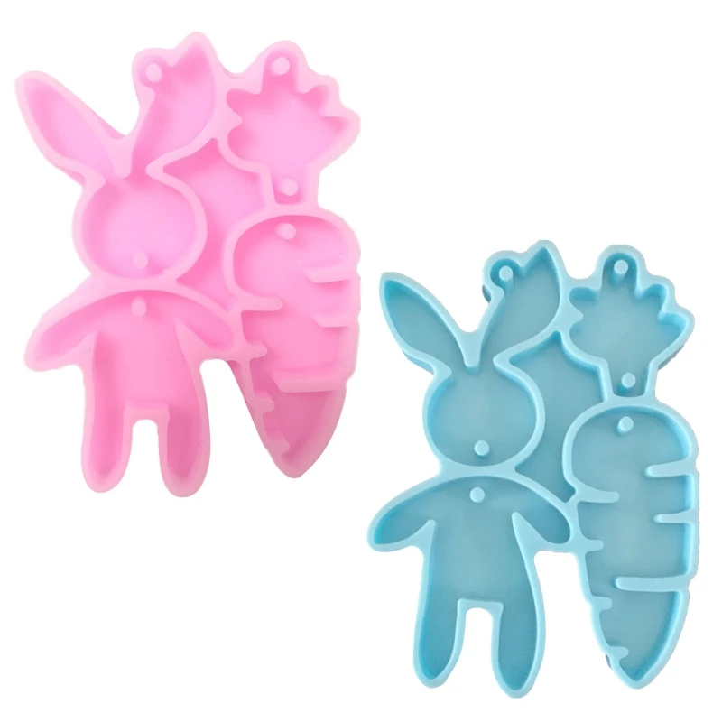 

124A Easter Bunny Radishes Keychain UV Epoxy Resin Mold Handmade Easter Rabbit Carrot Silicone Mould DIY Crafts Jewelry Casting