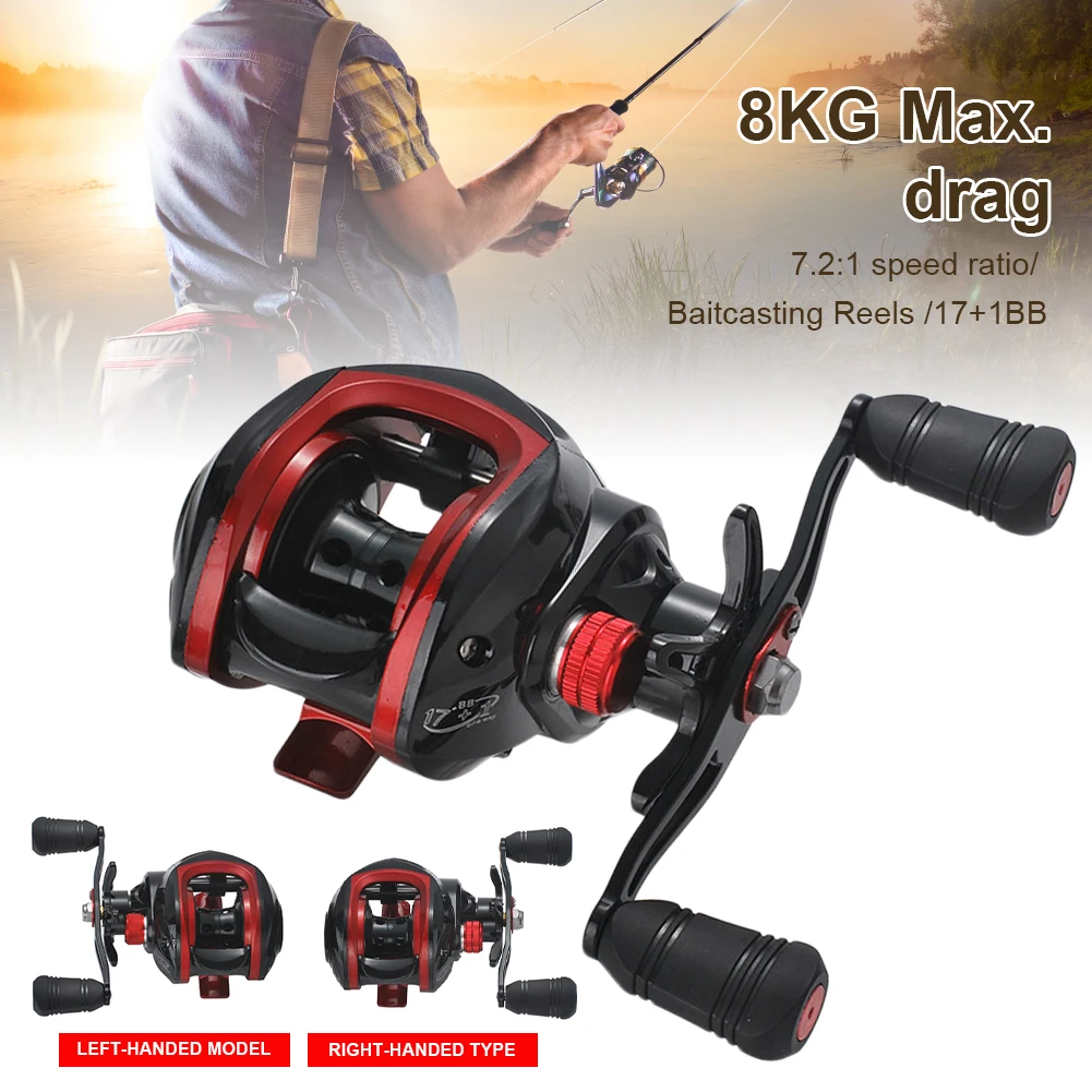 

Fishing Reel 8KG Max Drag Magnetic Brake System 17+1BB 7.2:1 Ratio Baitcasting Reel Saltwater Freshwater Tackle Accessories