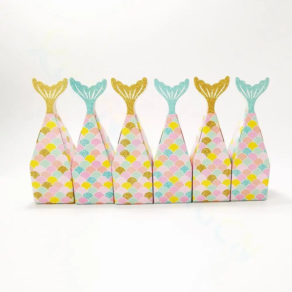 Bags Teal Mermaid Candy Box For Baby Shower Wedding Kids Birthday Party Decor Gift Favor Box