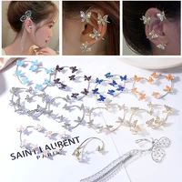 aoedej 1pc sparkling butterfly tassel ear clip women fashion jewelry shiny butterfly ear cuff girl ear clip non piercing jewelry