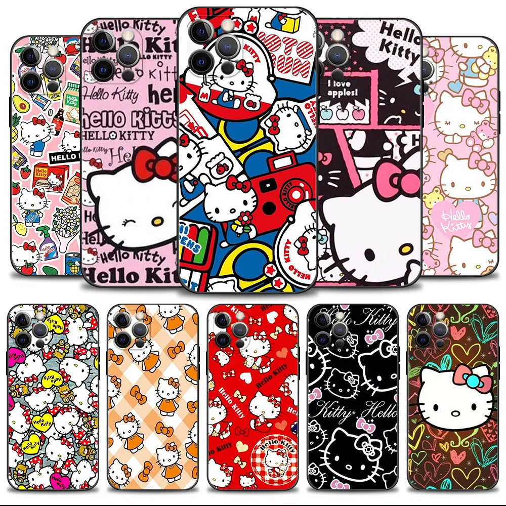 

Phone Case for iPhone 14 13 11 12 Pro Max 7 8 6 6S Plus XS XR X 13mini 12mini Silicone Cover Pink Red Many Color Hello Kitty