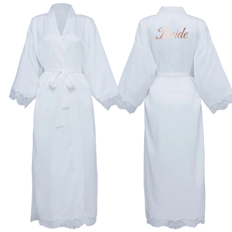 Dusty Blue Women Long Matt Satin Lace Robes Bridal Robes Kimono Bride Robes Bridesmaid Robes Wedding Party Sleepwear