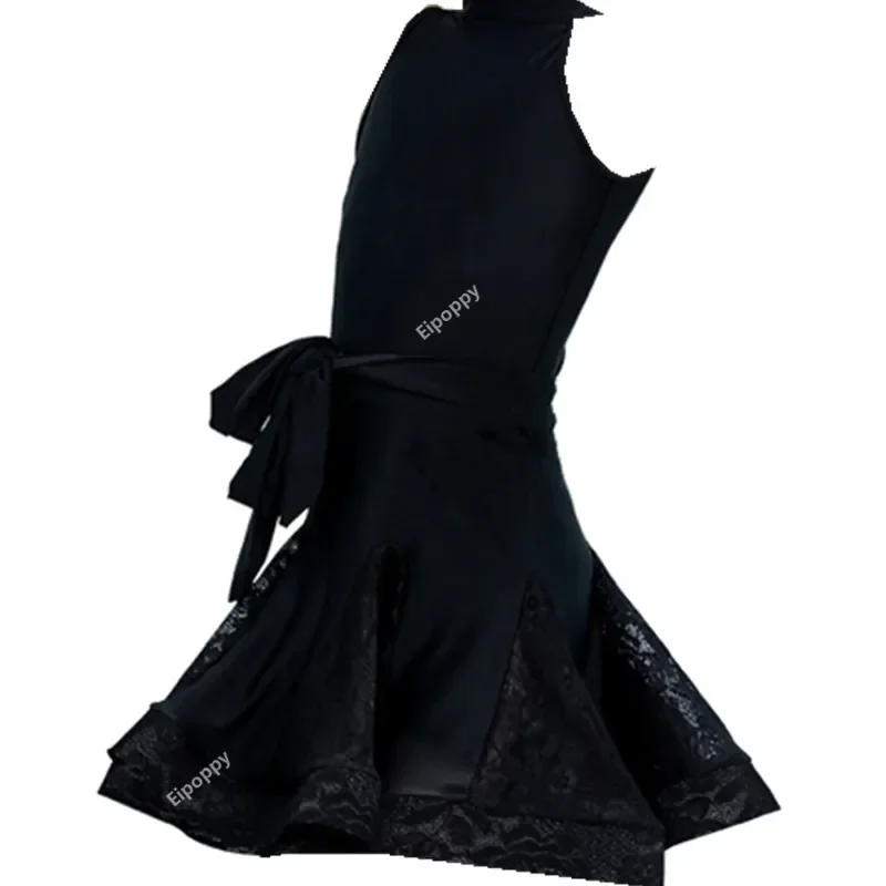 Женский костюм для латиноамериканских танцев черный из молочного шелка с