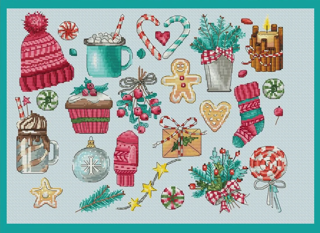 

Cotton Canvas Embroidery Cross Stitch Kits, DIY Craft, Needlework, Small Items in Winter