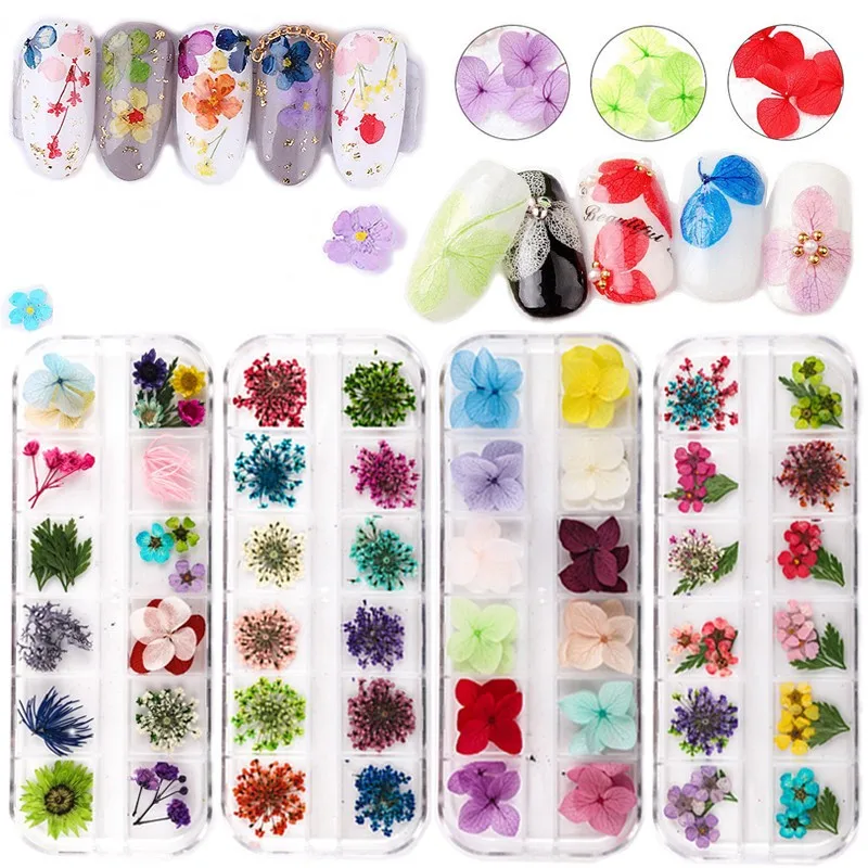 

1 Box 3D Dried Flower Nail Decoration Natural Floral Sticker Mixed Dry Flower DIY Nail Art Decals Jewelry UV Gel Polish Manicure