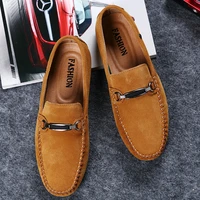 mens all match new fashion cow suede casual shoes male comfy soft breathable loafer moccasins slip on flat leisure driving shoe