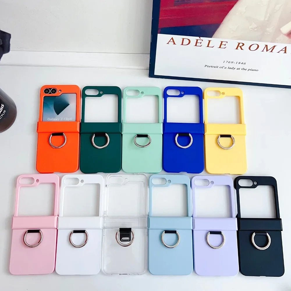 Plastic Hard Shell Ring Phone Case for Samsung Galaxy Z Flip 6 5 4 3 Flip6 Flip5 Flip4 Flip3 Hinge Protection Shockproof Cover