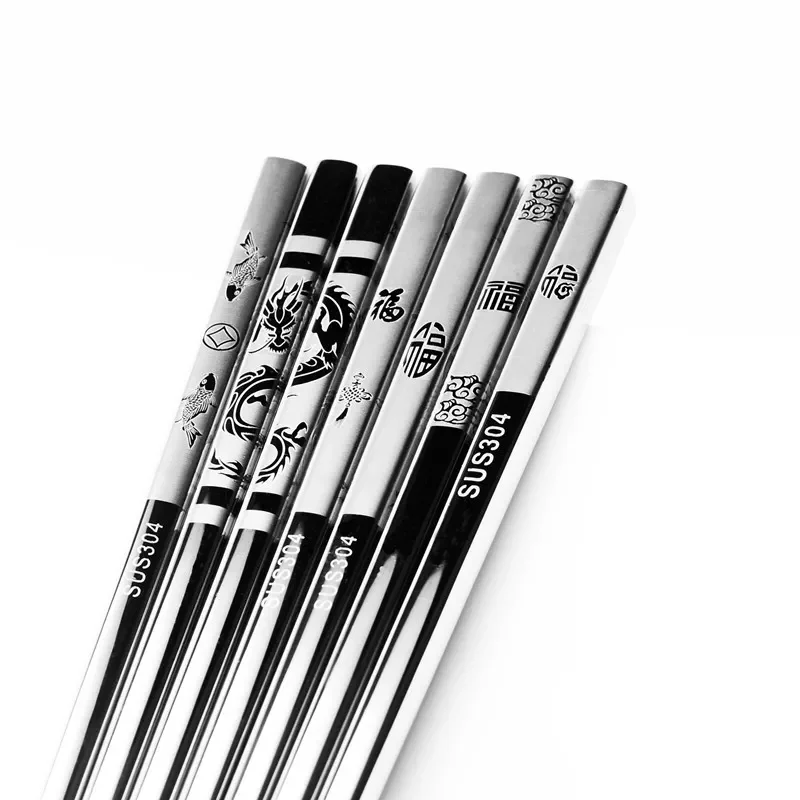 

2023NEW Chopsticks Silver Stainless Steel Non-Slip Food Sticks Sushi Dinnerware Dumplings Hollow Square Flower Patters Chopstick