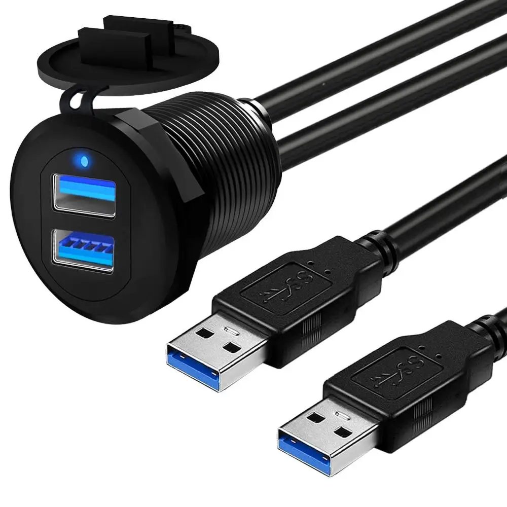 

Двойной порт USB 3,0 Автомобильный Кабель для скрытого монтажа панель приборной панели алюминиевый сплав Дата-кабель светодиодный светодиодн...